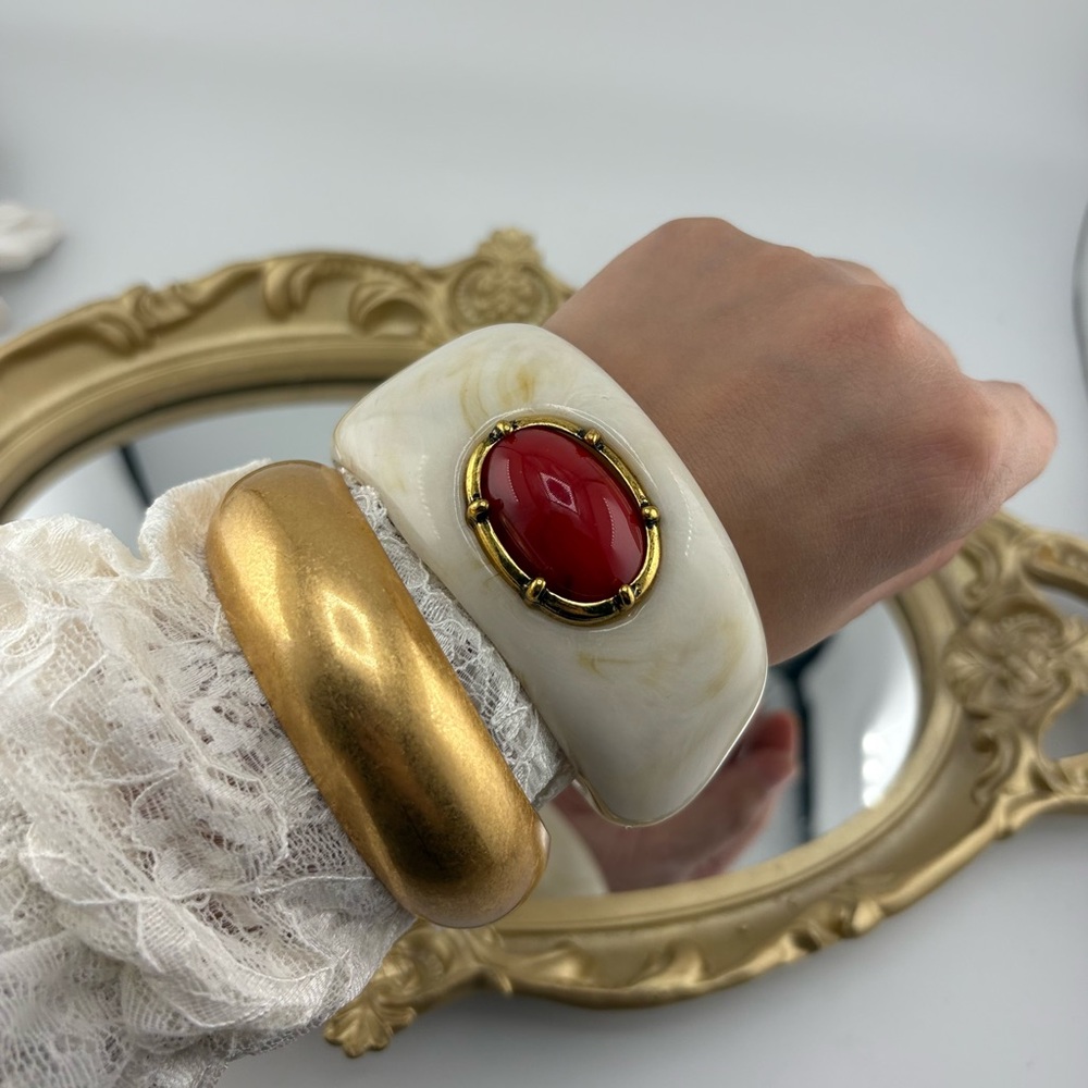Statement Bangle Bracelet with Red Stone Accent ✨ - Picture 7 of 14